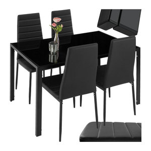 tectake Esszimmergruppe 5-teilig in Schwarz, modern gepolstert mit Kunstlederbezug