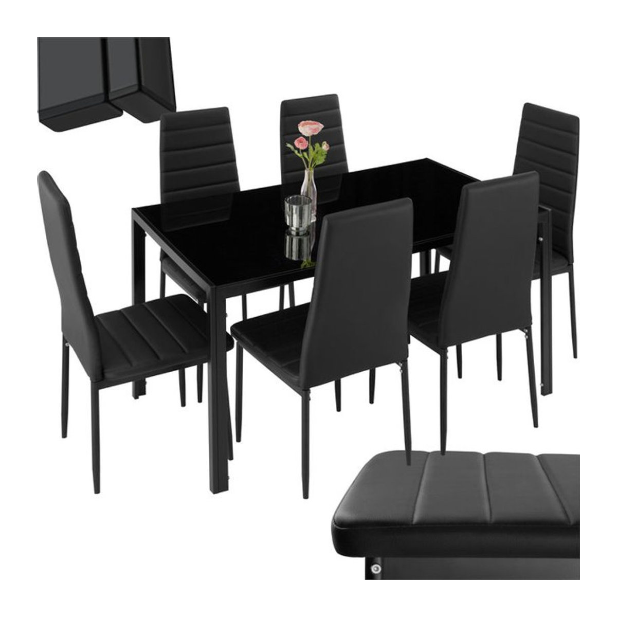 tectake Esszimmergruppe 7-teilig in Schwarz, modern gepolstert mit Kunstlederbezug - Bild 1