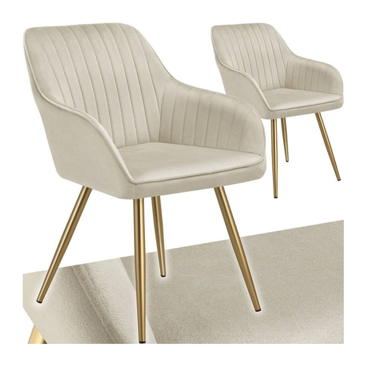 tectake Esszimmerstuhl in Beige mit Samtoptik und goldenen Stahlbeinen, B/T/H: 58 x 62 x 82 cm - Bild 1