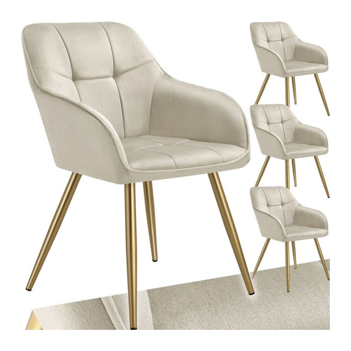 tectake Esszimmerstuhl in Samtoptik mit Metallbeinen, Beige, B/T/H: 58 x 62 x 82 cm - Bild 1