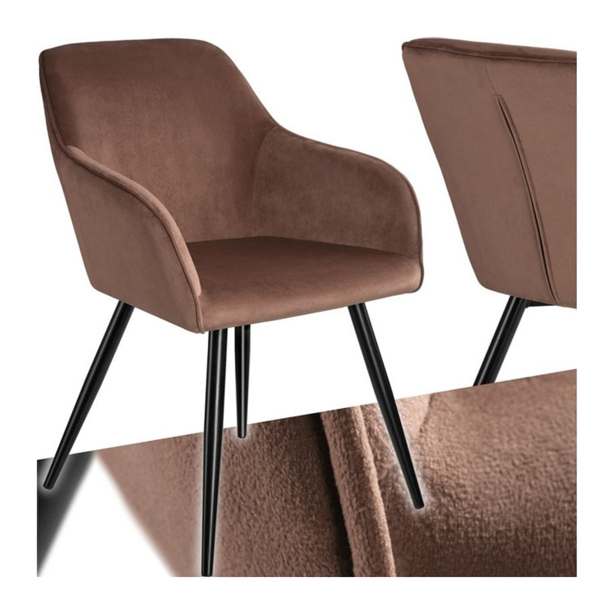 tectake Esszimmerstuhl in Samtoptik mit schwarzen Metallbeinen, Modern, Schwarz, B/T/H: 58 x 62 x 82 cm - Bild 1