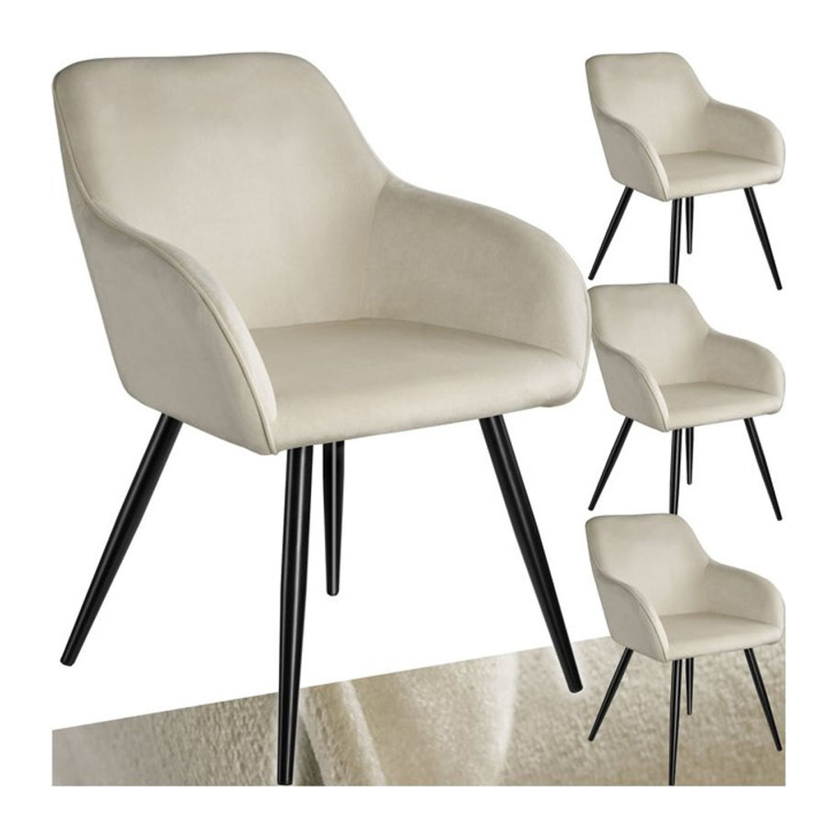 tectake Esszimmerstuhl in Samtoptik mit schwarzen Stahlbeinen, Modern, B/T/H: 58 x 62 x 82 cm - Bild 1