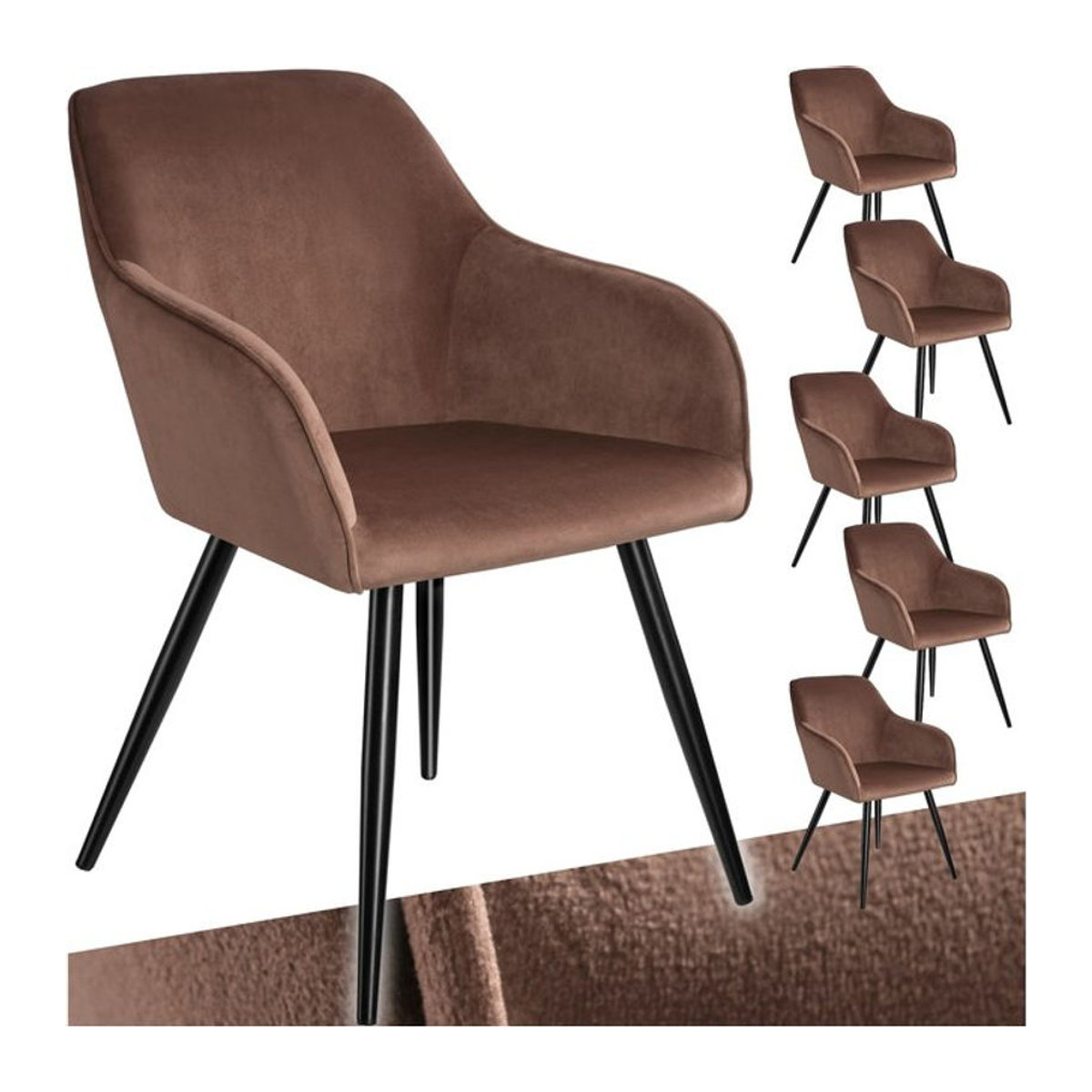tectake Esszimmerstuhl in Samtoptik mit schwarzen Stahlbeinen, Schwarz, B/T/H: 58 x 62 x 82 cm - Bild 1