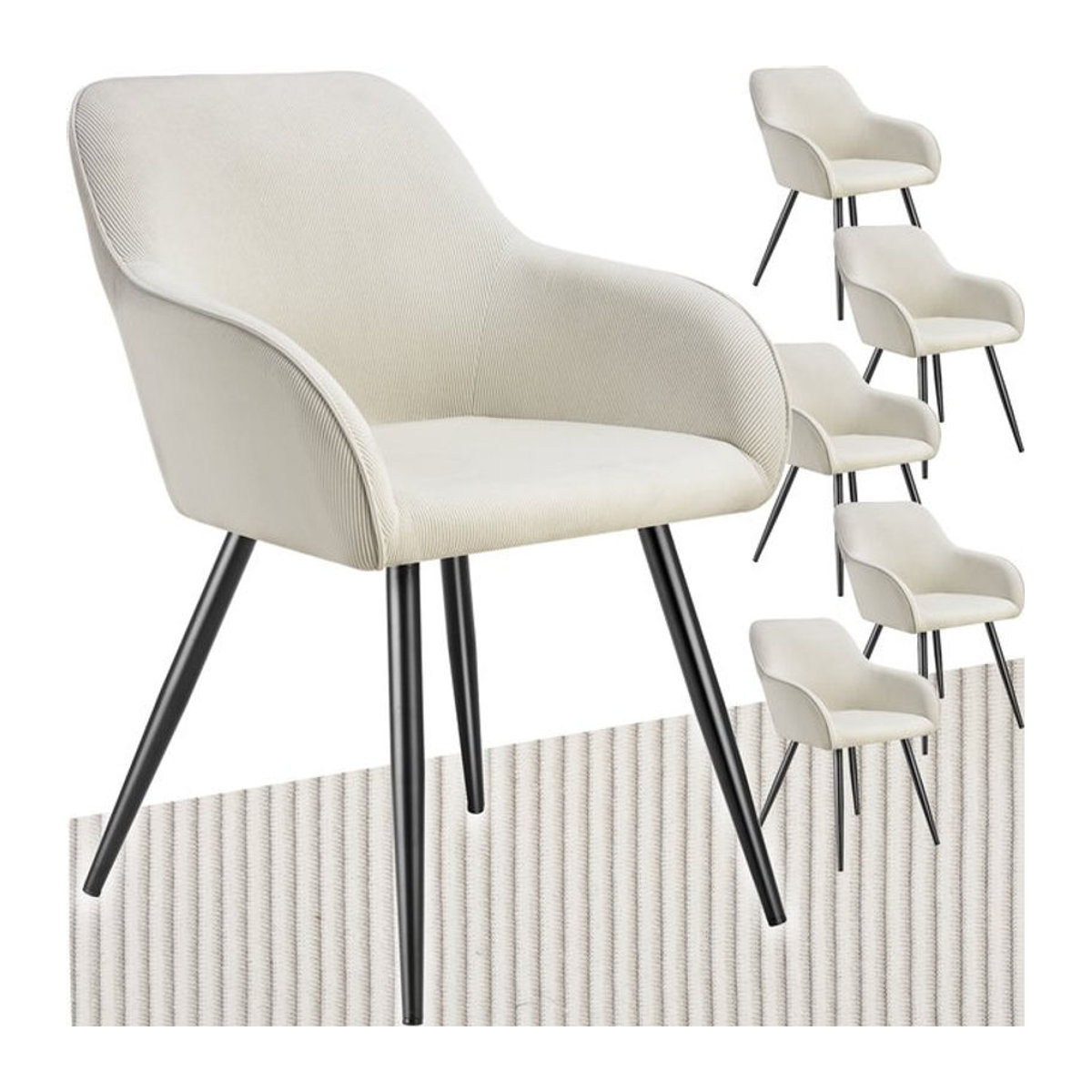 tectake Esszimmerstuhl modern, gepolstert in Cordoptik aus Stoff, Beige, B: 58 cm, T: 62 cm, H: 82 cm - Bild 1