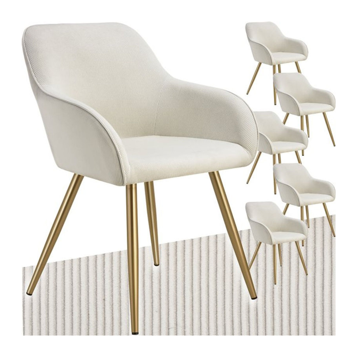 tectake Esszimmerstuhl modern, gepolstert in Cordoptik aus Stoff, Beige, B/T/H: 58 x 62 x 82 cm - Bild 1