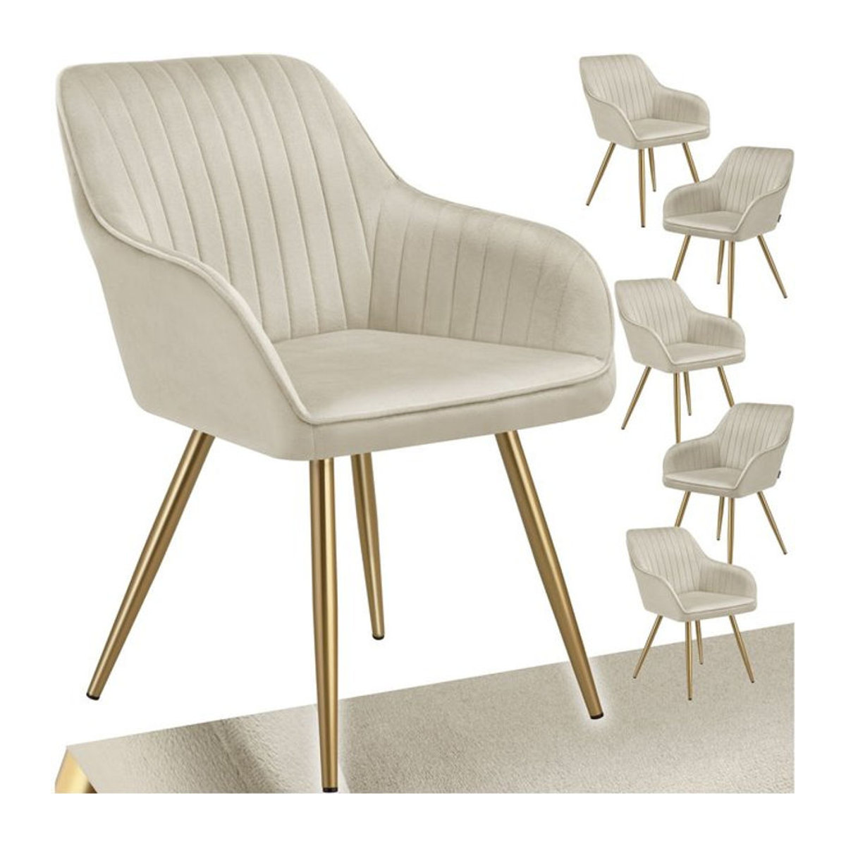 tectake Esszimmerstuhl modern, gepolstert in Samtoptik, gesteppt, Beige, B/T/H: 58 x 62 x 82 cm - Bild 1