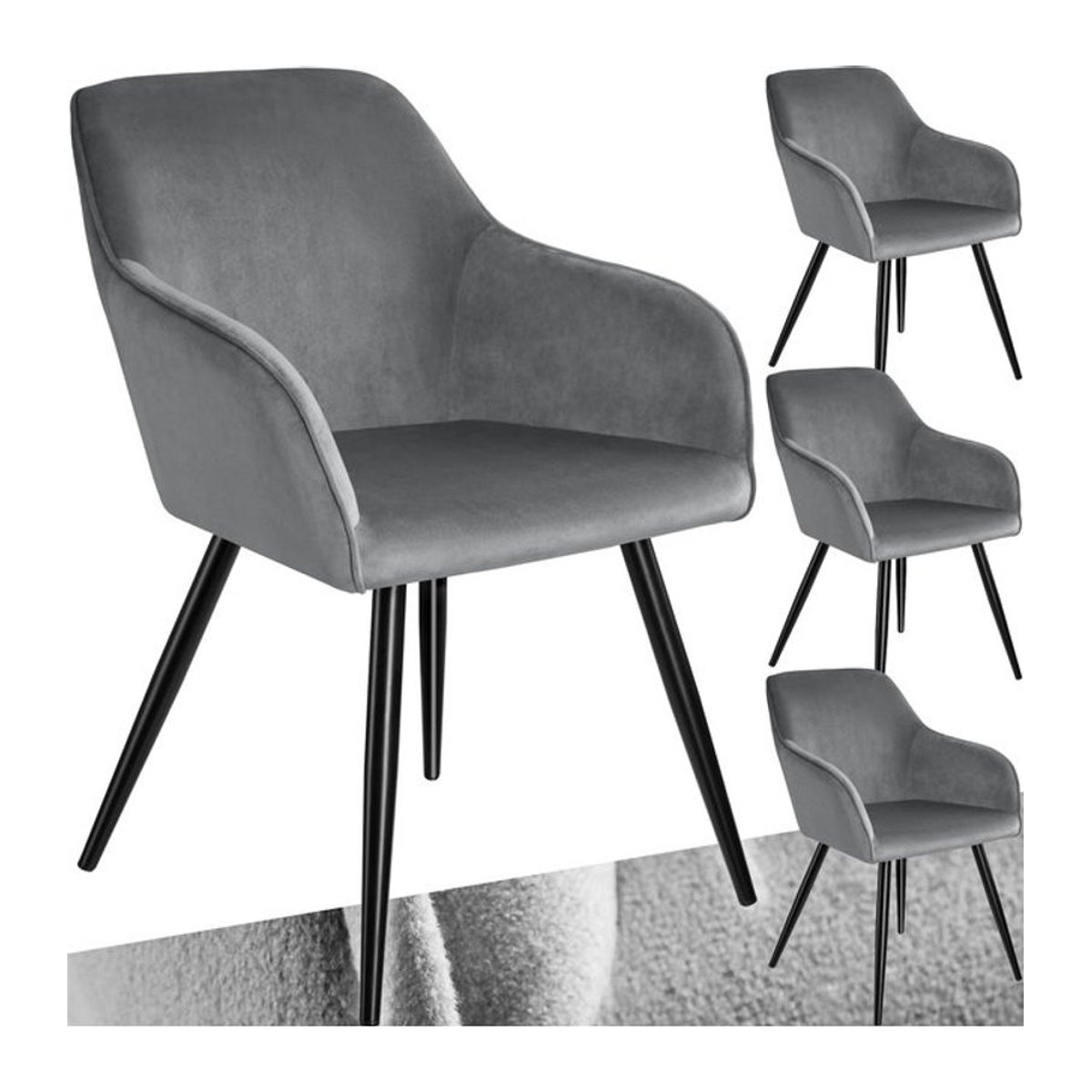 tectake Esszimmerstuhl modern, gepolstert in Samtoptik, Grau, B/T/H: 58 x 62 x 82 cm - Bild 1