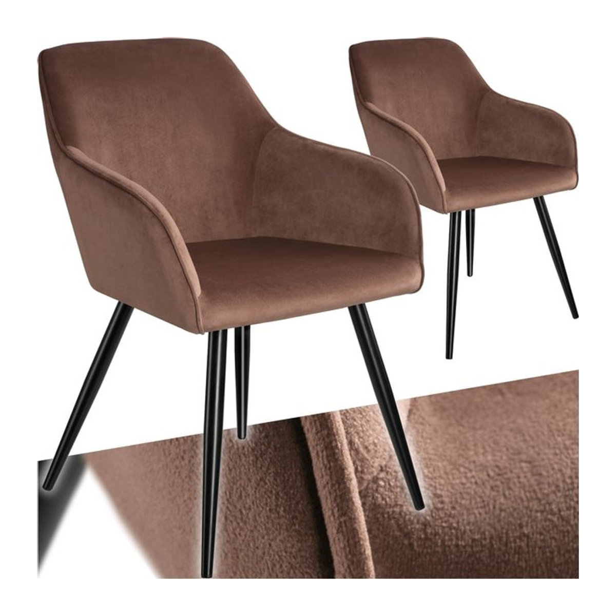 tectake Esszimmerstuhl modern, gepolstert in Samtoptik, Schwarz, B/T/H: 58 x 62 x 82 cm - Bild 1