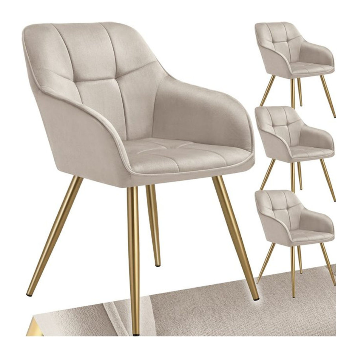 tectake Esszimmerstuhl modern in Beige mit Samtoptik und Metallbeinen, B/T/H: 58 x 62 x 82 cm - Bild 1