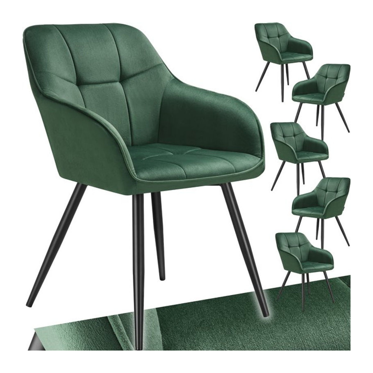 tectake Esszimmerstuhl Modern in Grün mit Samtoptik und Metallbeinen, B/T/H: 58 x 62 x 82 cm - Bild 1