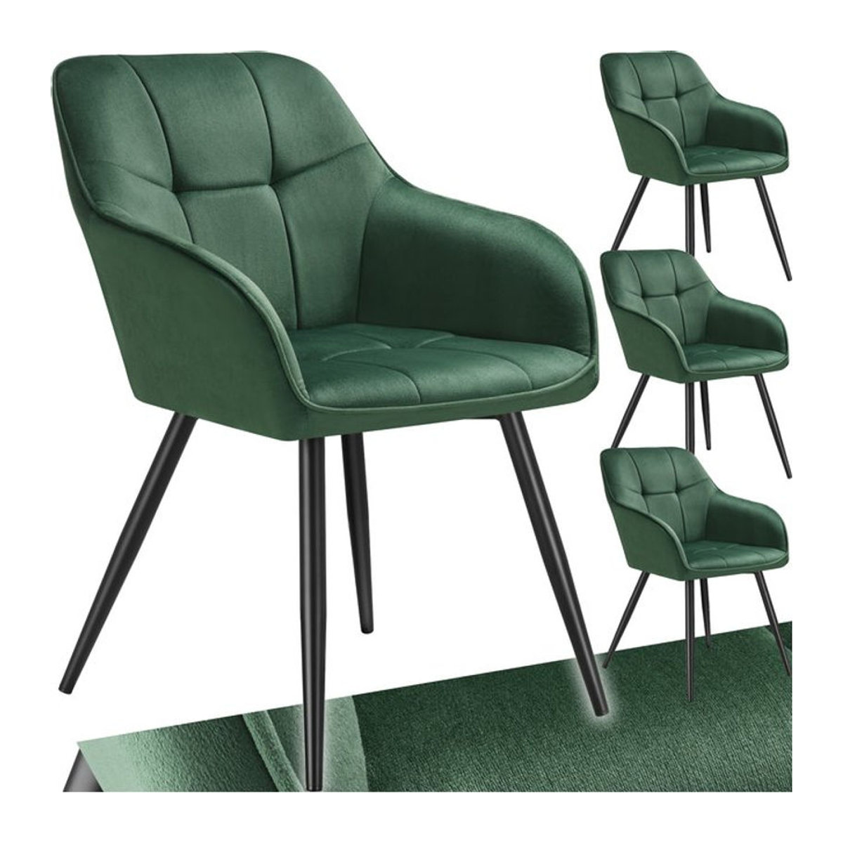 tectake Esszimmerstuhl Modern in Samtoptik Grün mit Metallbeinen, B/T/H: 58 x 62 x 82 cm - Bild 1