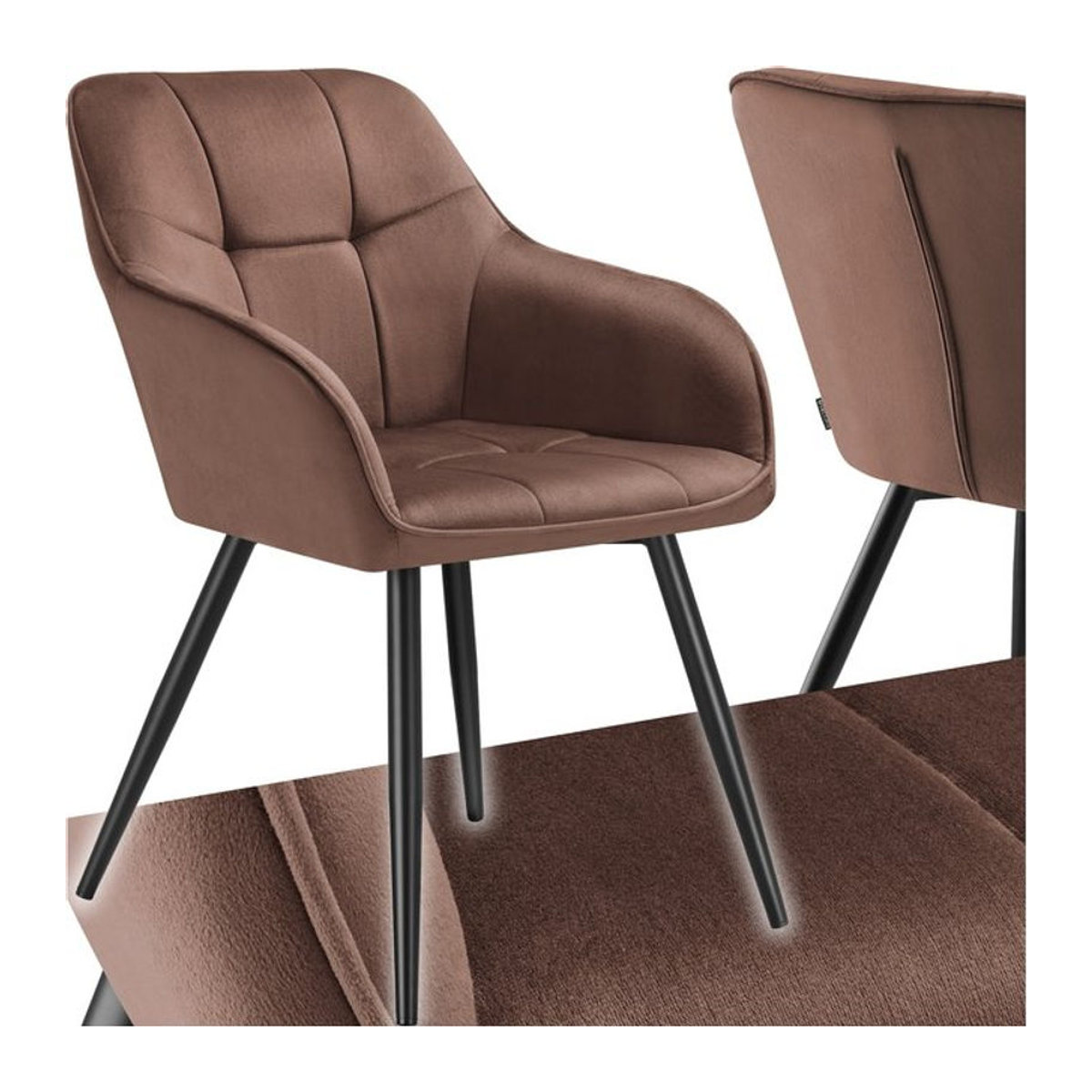 tectake Esszimmerstuhl Modern in Samtoptik mit gesteppter Polsterung und Metallbeinen, B/T/H: 58 x 62 x 82 cm - Bild 1