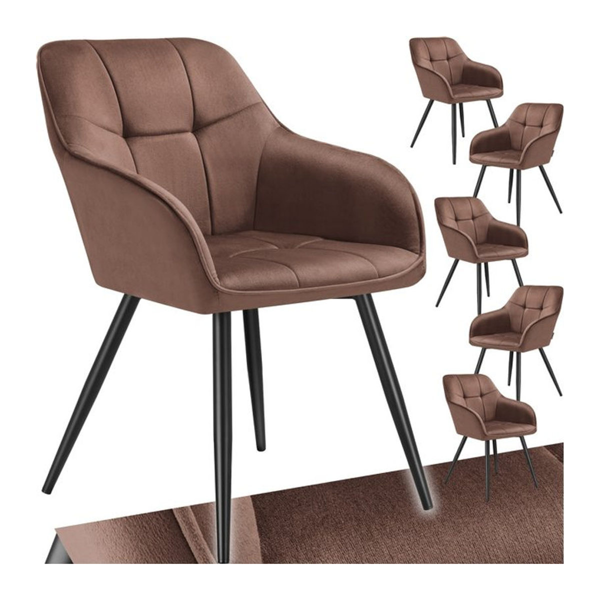 tectake Esszimmerstuhl modern in Samtoptik mit Metallbeinen, B/T/H: 58 x 62 x 82 cm - Bild 1
