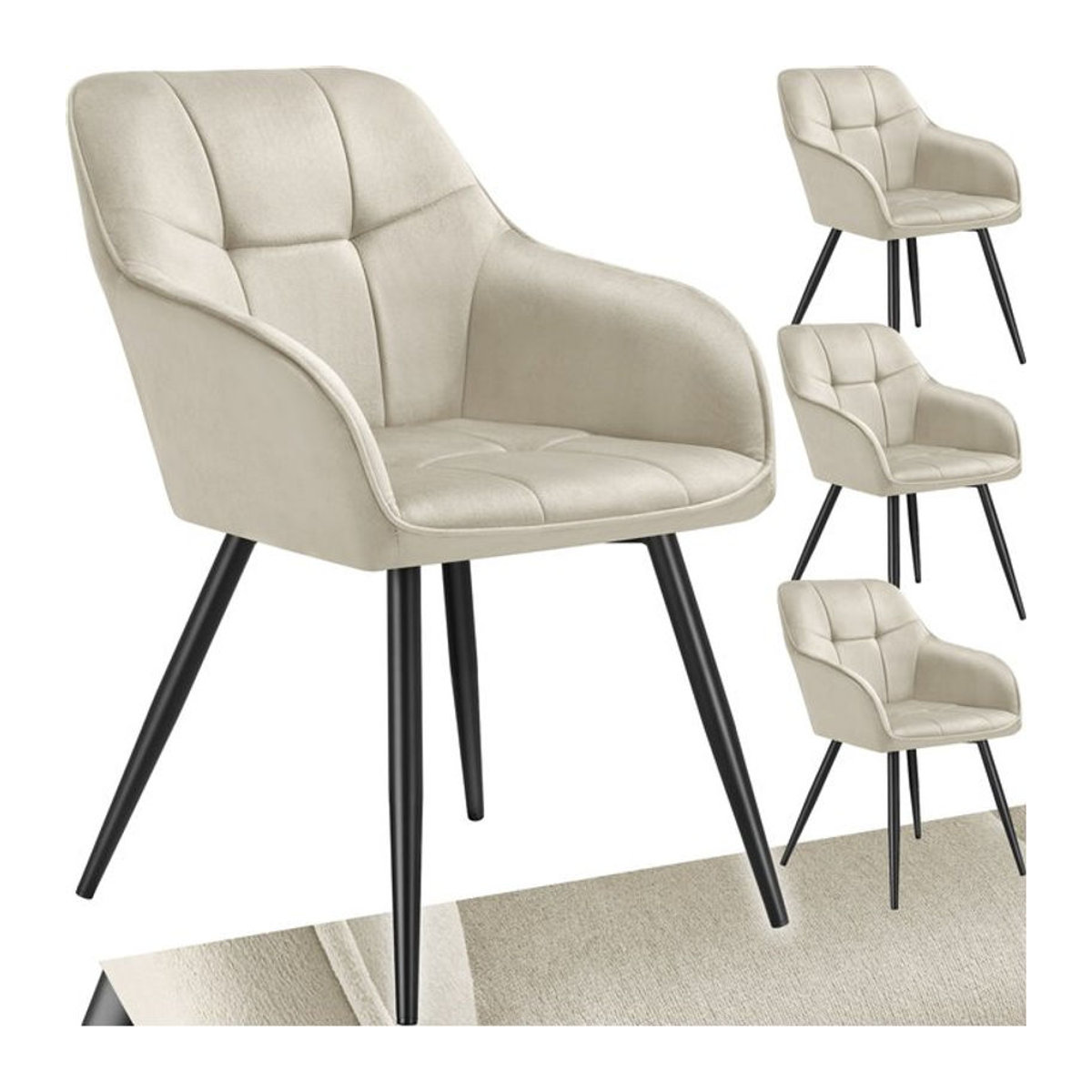 tectake Esszimmerstuhl Modern in Samtoptik mit Metallbeinen, Beige, B/T/H: 58 x 62 x 82 cm - Bild 1