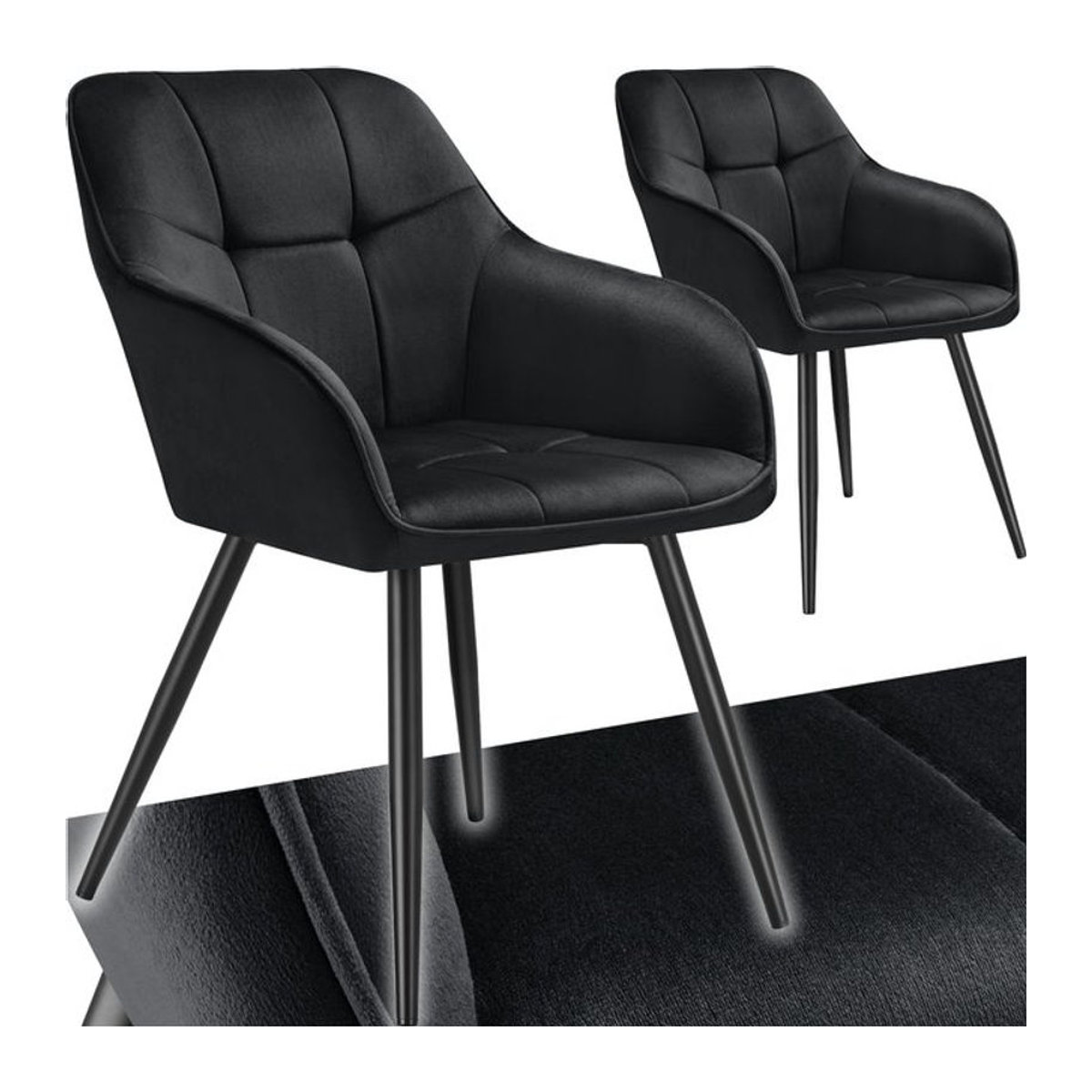 tectake Esszimmerstuhl Modern in Samtoptik mit Metallbeinen, Schwarz, B: 58 cm, T: 62 cm, H: 82 cm - Bild 1
