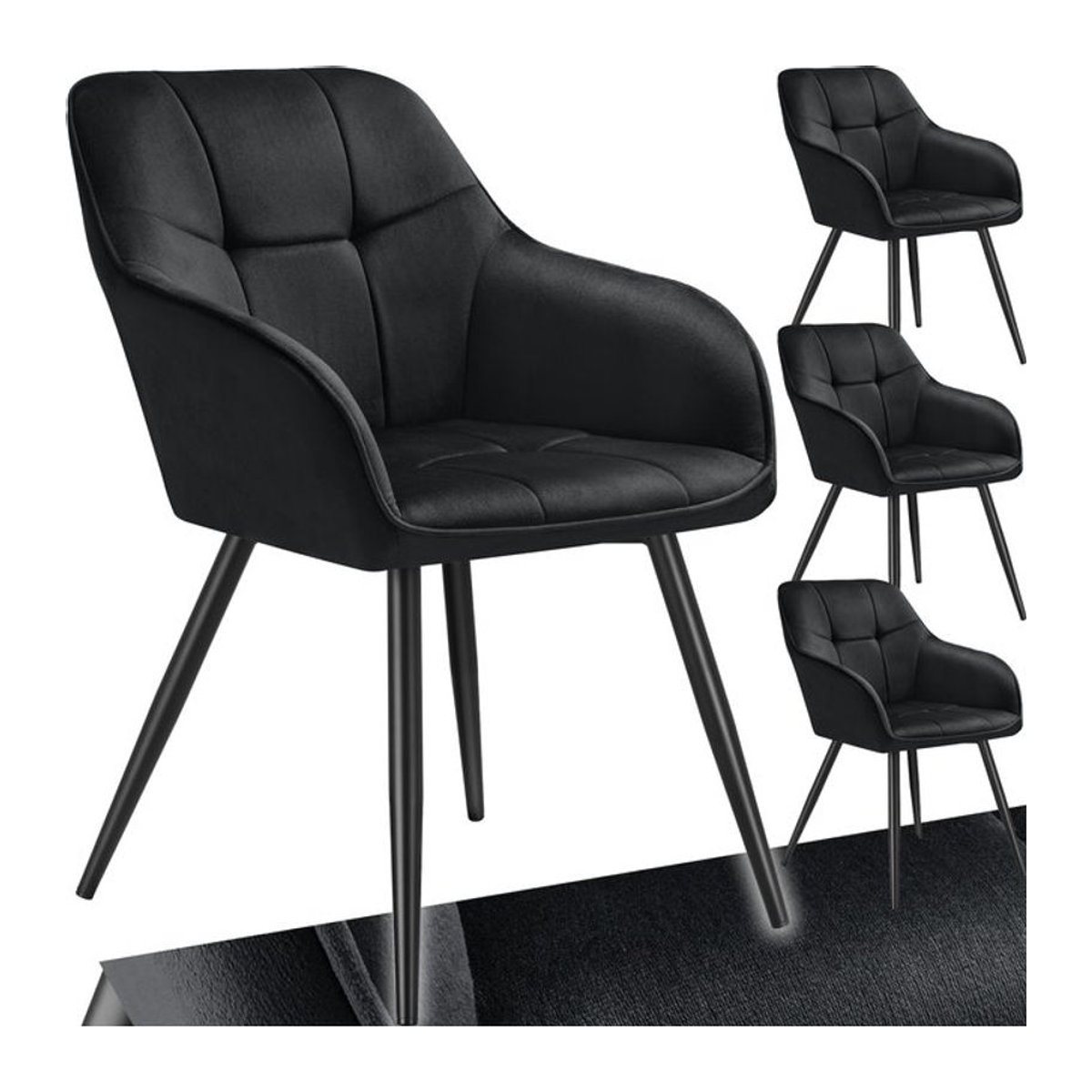 tectake Esszimmerstuhl Modern in Samtoptik mit Stahlbeinen, Schwarz, B/T/H: 58 x 62 x 82 cm - Bild 1