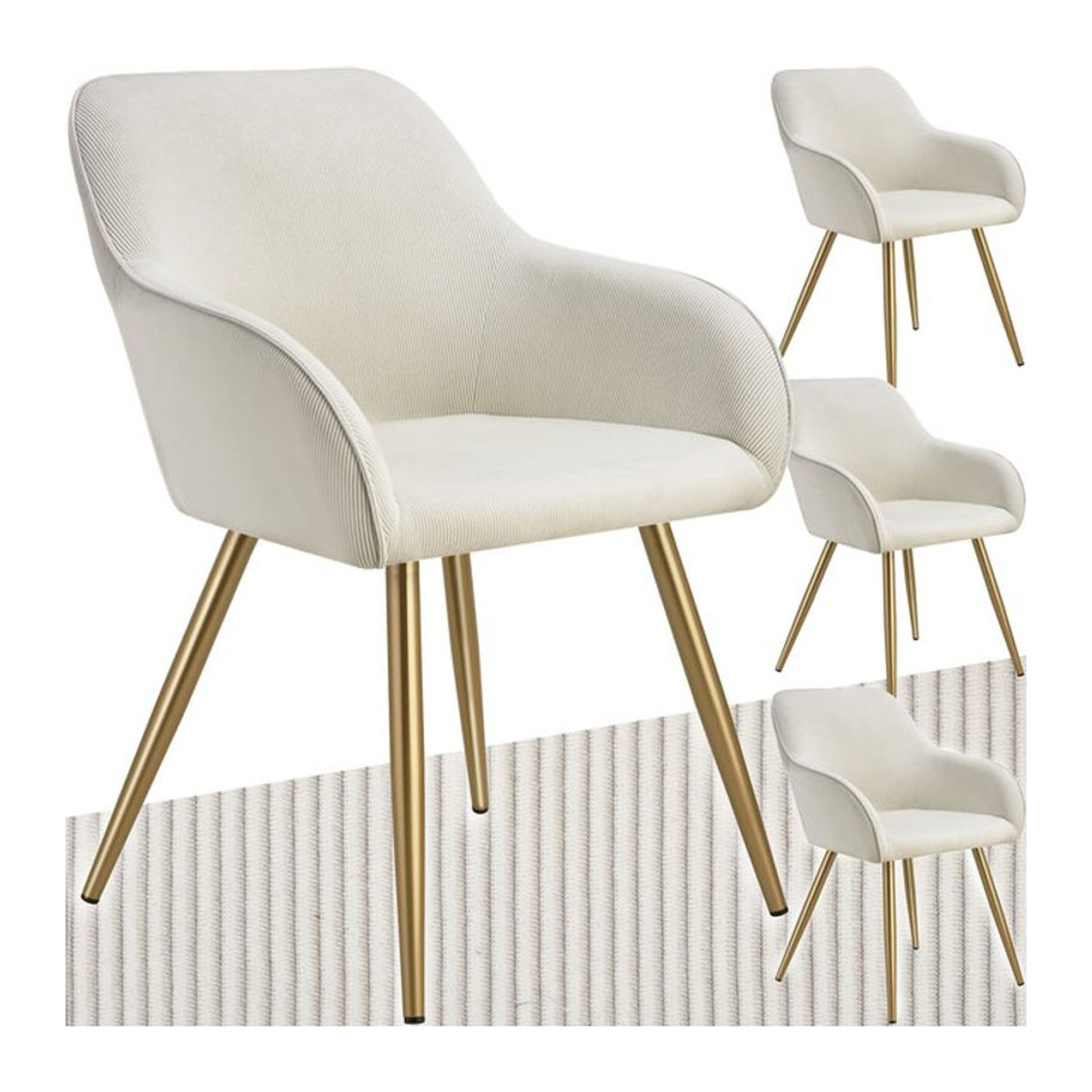 tectake Esszimmerstuhl Polsterstuhl in Cordoptik Beige mit Metallbeinen B: 58 cm, T: 62 cm, H: 82 cm - Bild 1