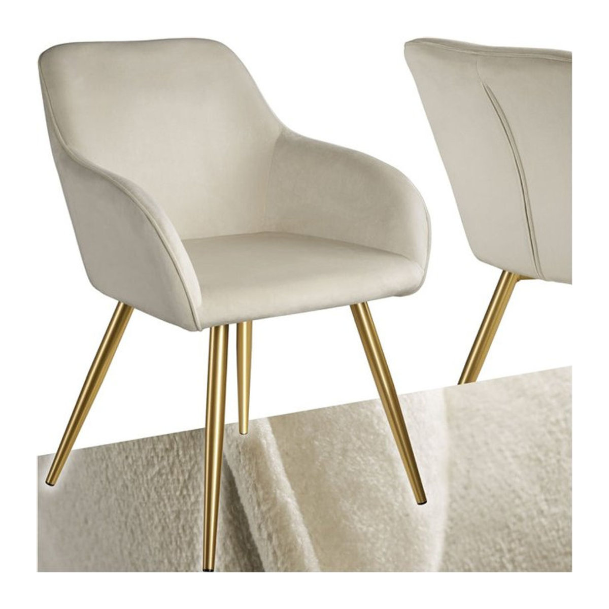 tectake Esszimmerstuhl Polsterstuhl in Samtoptik Beige mit goldenen Metallbeinen B/T/H: 58 x 62 x 82 cm - Bild 1