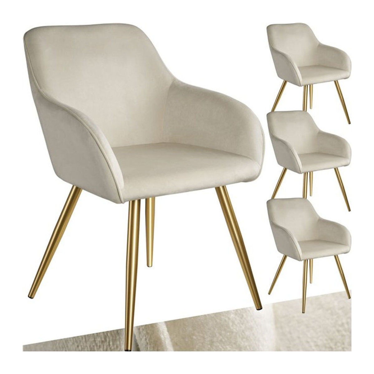 tectake Esszimmerstuhl Polsterstuhl in Samtoptik Beige mit Metallbeinen B/T/H: 58 x 62 x 82 cm - Bild 1