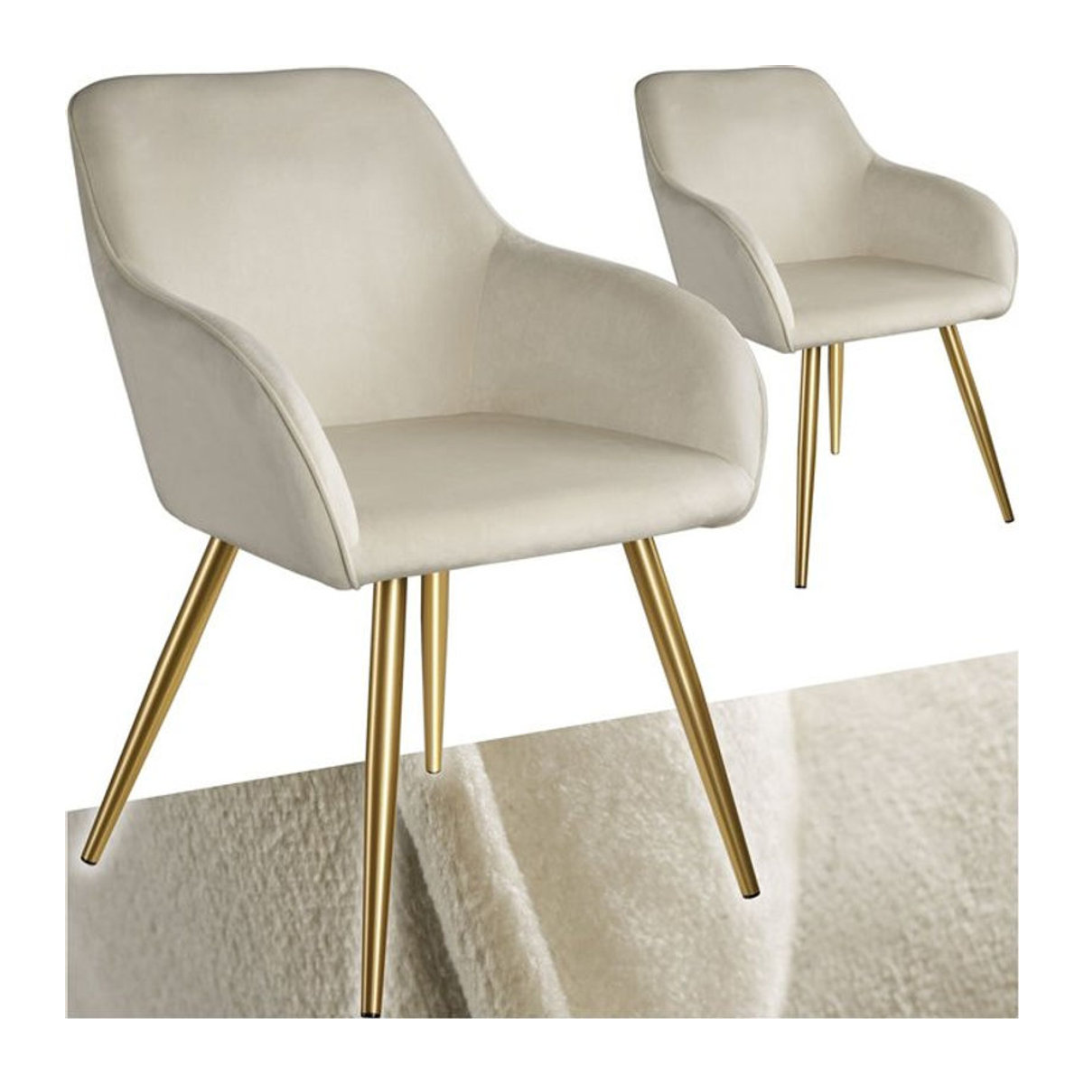 tectake Esszimmerstuhl Polsterstuhl in Samtoptik Beige mit Metallbeinen B/T/H: 58 x 62 x 82 cm - Bild 1