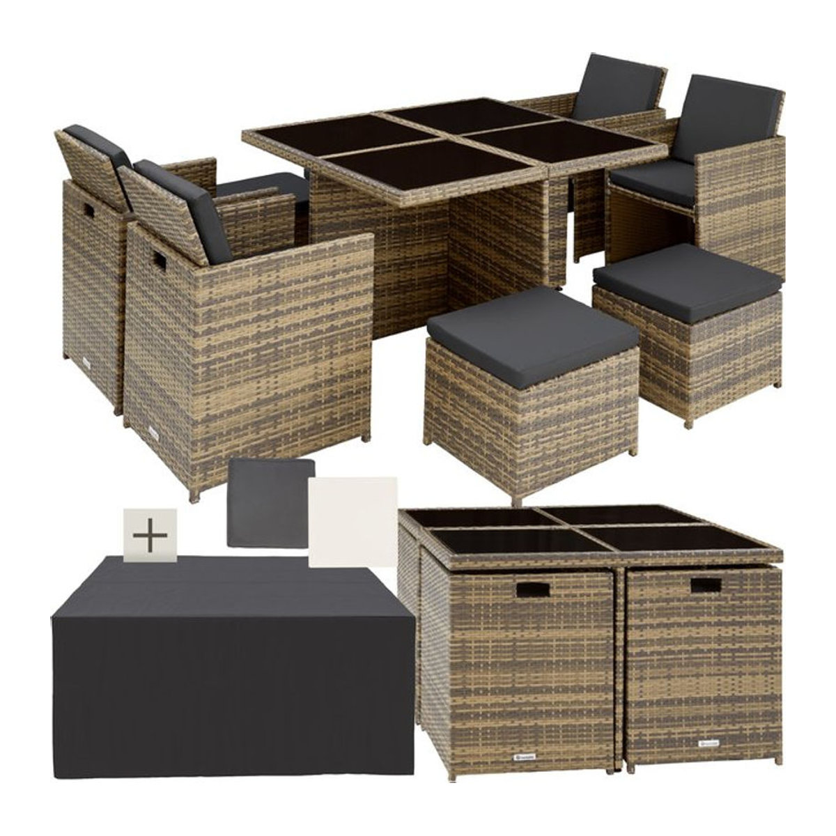 tectake Gartenmöbel-Set aus Aluminium und Polyrattan in Braun für 4 bis 8 Personen - Bild 1