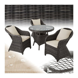 tectake Gartenmöbel-Set aus Aluminium und Polyrattan in Grau