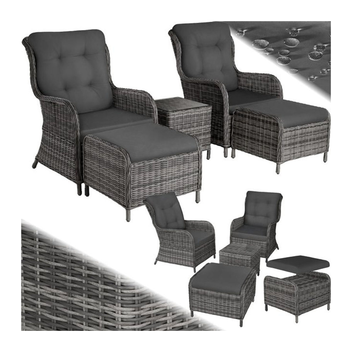 tectake Gartenmöbel-Set aus Aluminium und Polyrattan in Grau für 2 bis 4 Personen mit Sicherheitsglasplatte - Bild 1