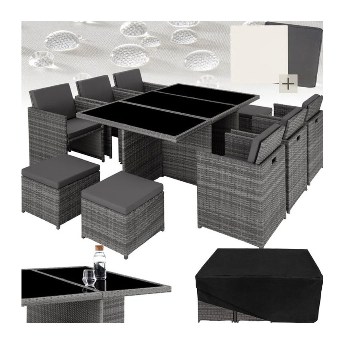 tectake® Gartenmöbel-Set aus Aluminium und Polyrattan in Grau für 6 bis 10 Personen - Bild 1
