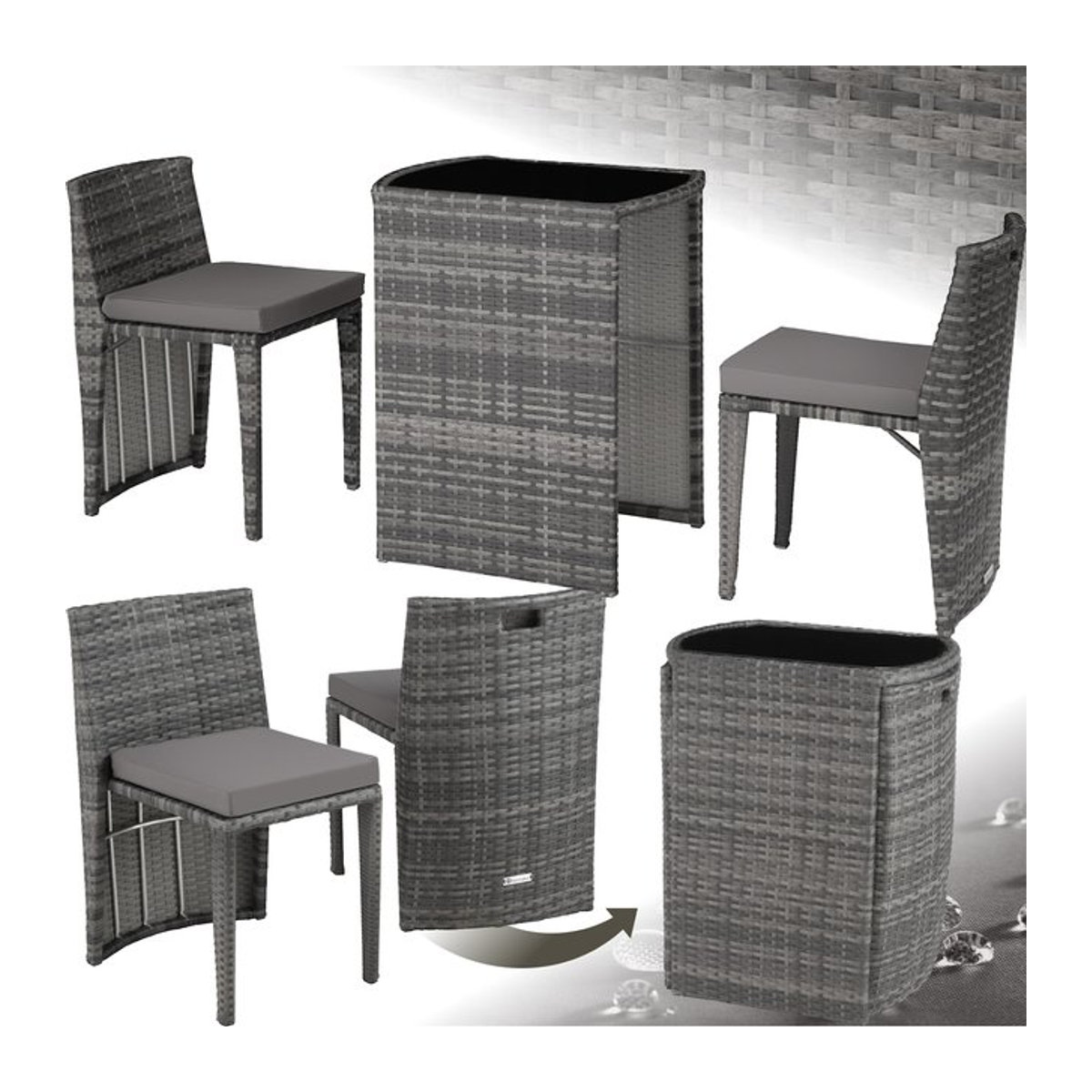 tectake Gartenmöbel-Set aus Aluminium und Polyrattan in Grau mit Sicherheitsglasplatte - Bild 1