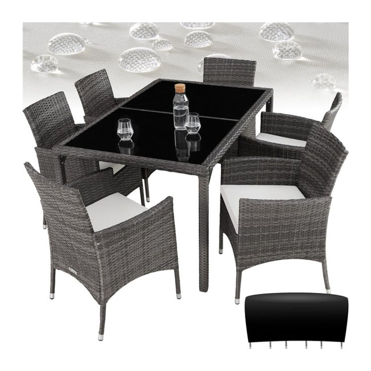tectake® Gartenmöbel-Set aus Polyrattan für 6 Personen in Grau, UV-beständig - Bild 1