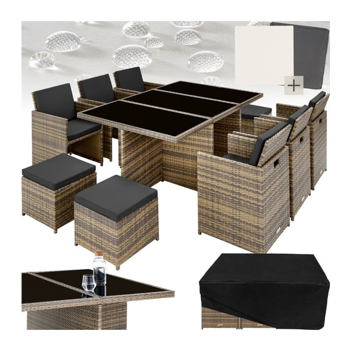 tectake Gartenmöbel-Set aus Polyrattan in Braun für 6 bis 10 Personen - Bild 1