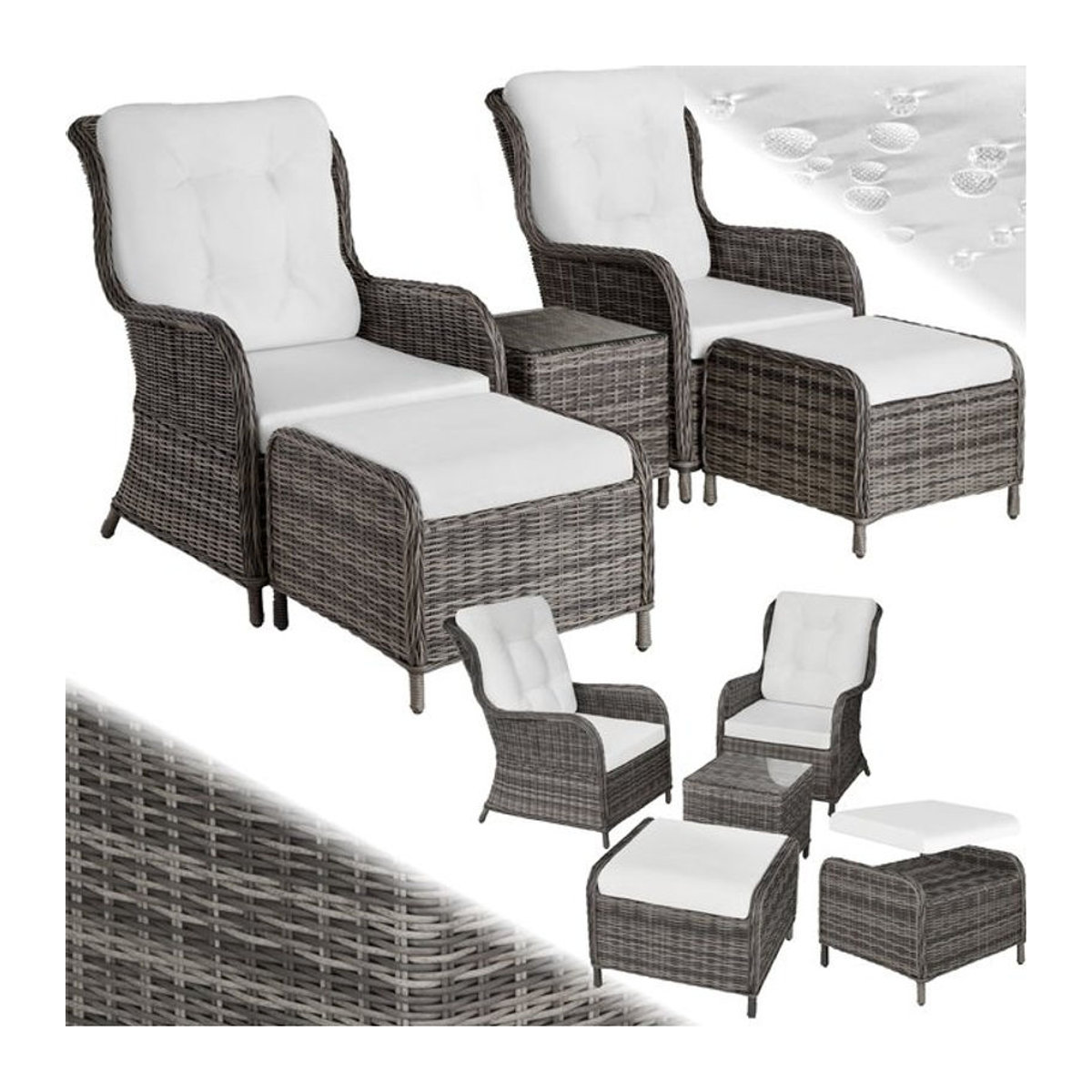tectake Gartenmöbel-Set aus Polyrattan in Grau für 2 bis 4 Personen mit Sicherheitsglasplatte - Bild 1