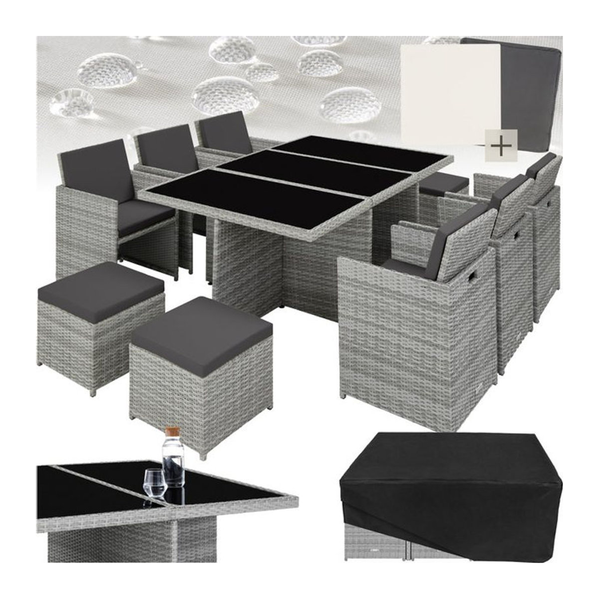 tectake Gartenmöbel-Set aus Polyrattan in Grau, wetterfeste Aluminium Rattan Sitzgruppe für 6 bis 10 Personen - Bild 1