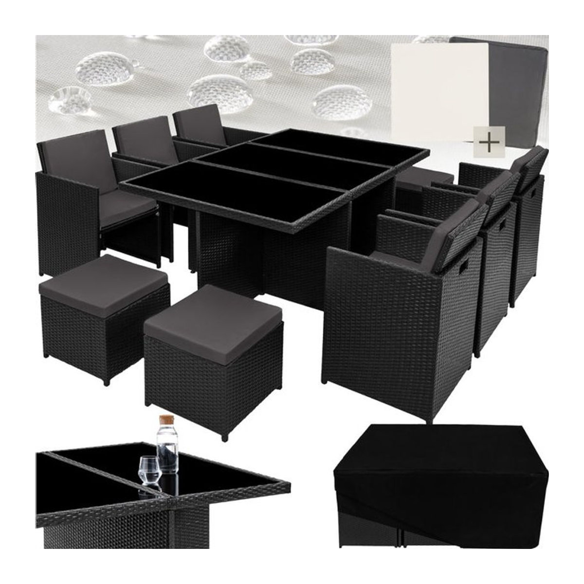 tectake Gartenmöbel-Set aus Polyrattan in Schwarz für 6 bis 10 Personen - Bild 1