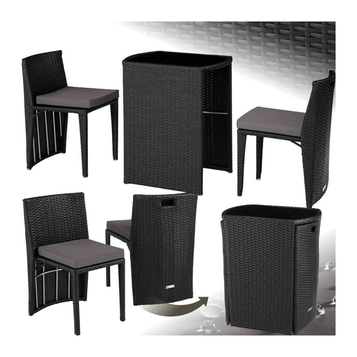 tectake Gartenmöbel-Set aus Polyrattan und Aluminium in Anthrazit mit Sicherheitsglasplatte - Bild 1