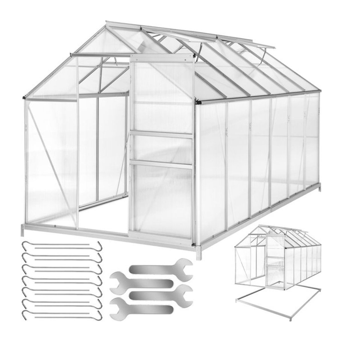 tectake Gewächshaus aus Aluminium mit Fundament in Alufarben - Bild 1