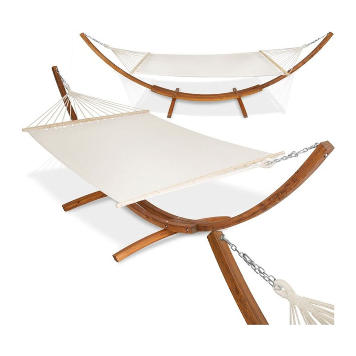 tectake Hängematte mit Holzgestell für 2 Personen in Beige, B/T/H: 205 x 150 cm - Bild 1