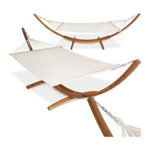 tectake Hängematte mit Holzgestell für 2 Personen in Beige, B/T/H: 205 x 150 cm