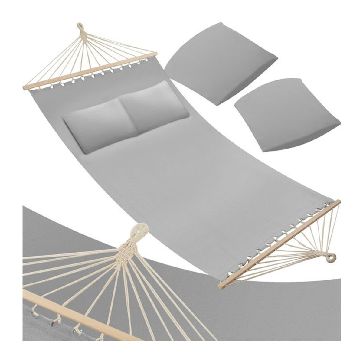 tectake Hängematte mit Spreitzstäben für 2 Personen in Grau, B/H: 230 x 145 cm - Bild 1
