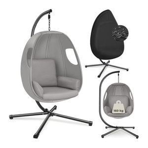 tectake Hängesessel Modern in Grau mit extra dickem Sitzkissen, 360 Grad drehbar, Belastbarkeit 160 kg, inklusive Schutzhülle, B/T/H: 100 x 97 x 201 cm