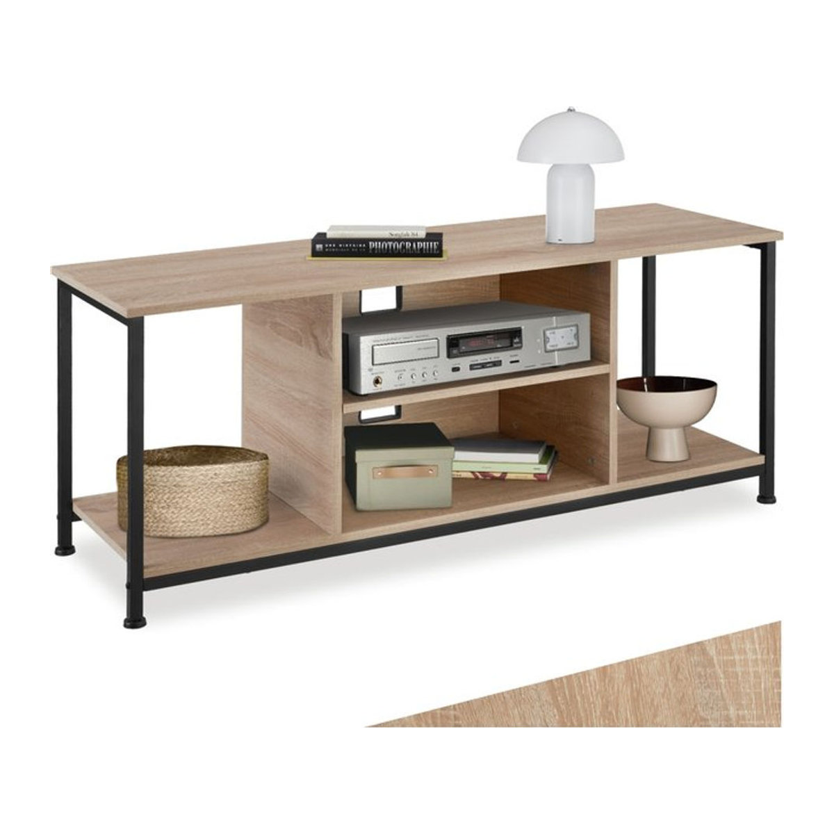 tectake HiFi-Rack im Industrial Style aus Holz und Metall, Eiche Natur, B/T/H: 120 x 40 x 50,5 cm - Bild 1