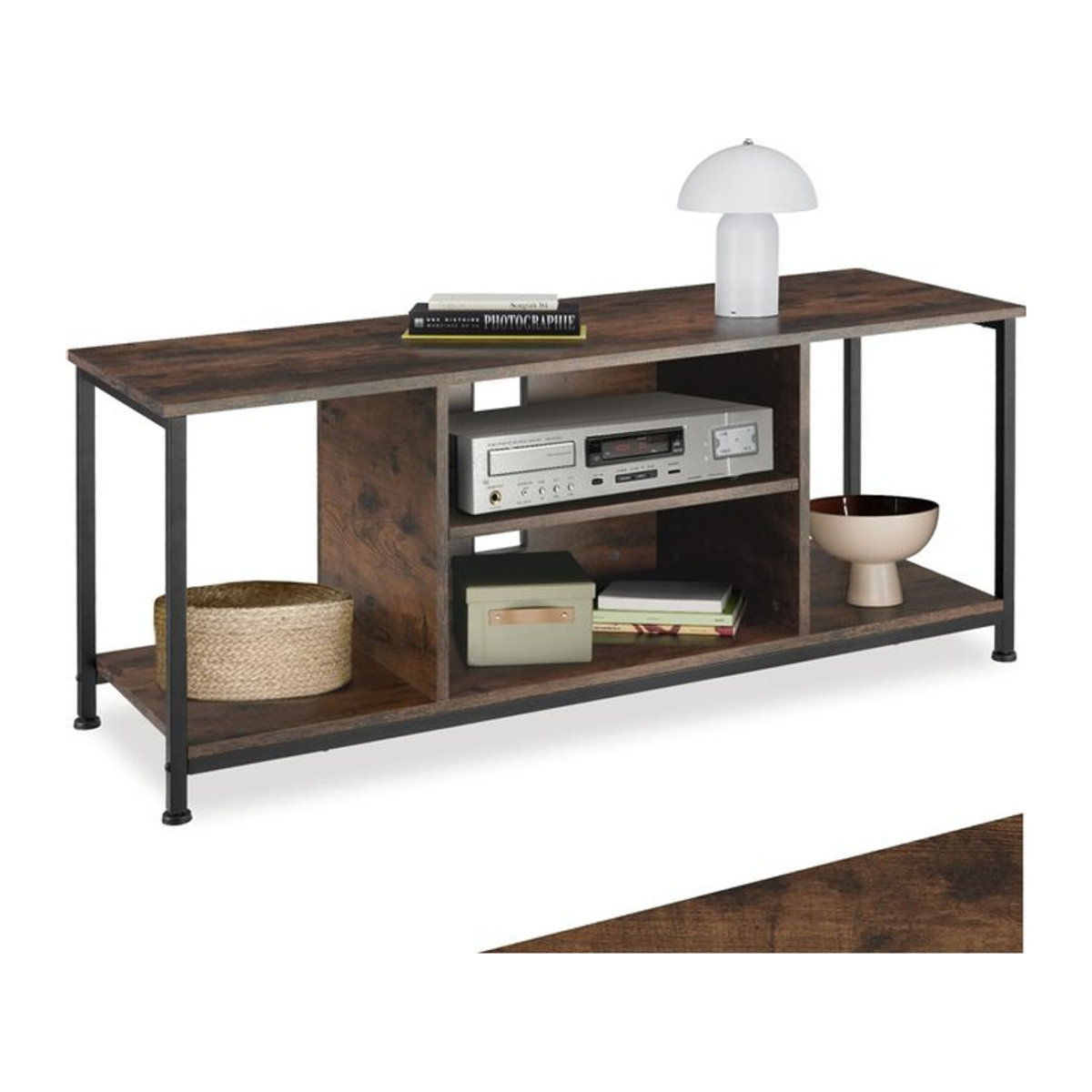 tectake HiFi-Rack TV-Regal im Industrial Style aus Holz und Metall, Nussbaum, B/T/H: 120 x 40 x 50,5 cm - Bild 1