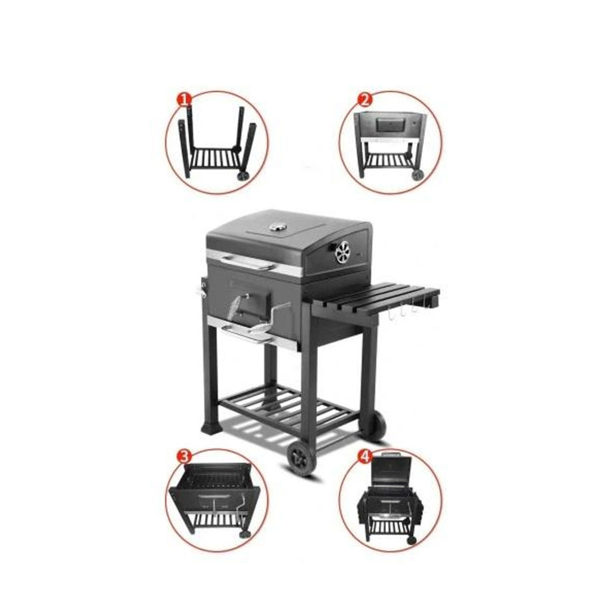 TecTake Holzkohlegrill XXL mit Deckel und Thermometer in Schwarz aus Metall - Bild 2