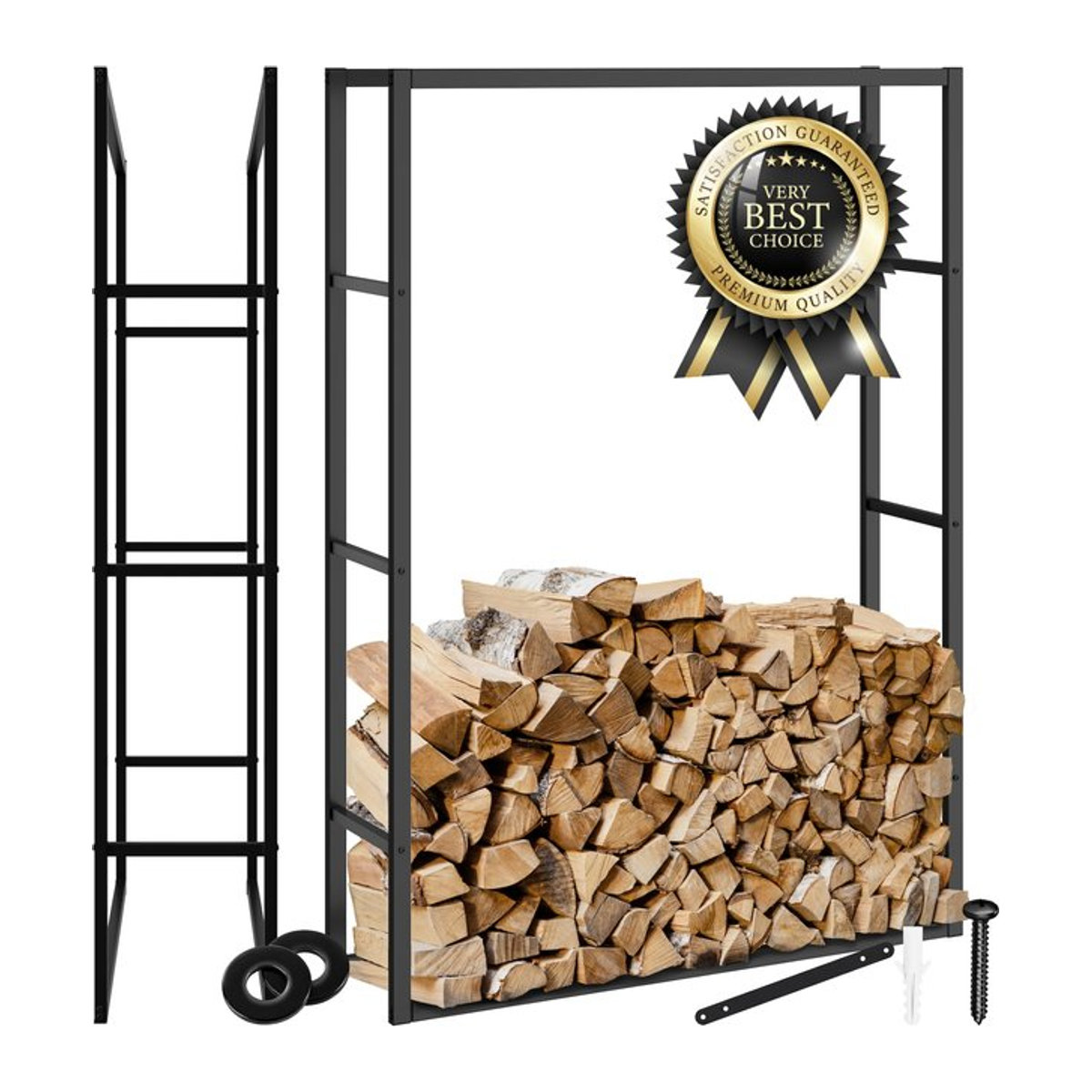 tectake Kaminholzregal im Industrial-Look aus Metall, Schwarz, B: 100,5 cm, T: 25 cm, H: 150 cm - Bild 1