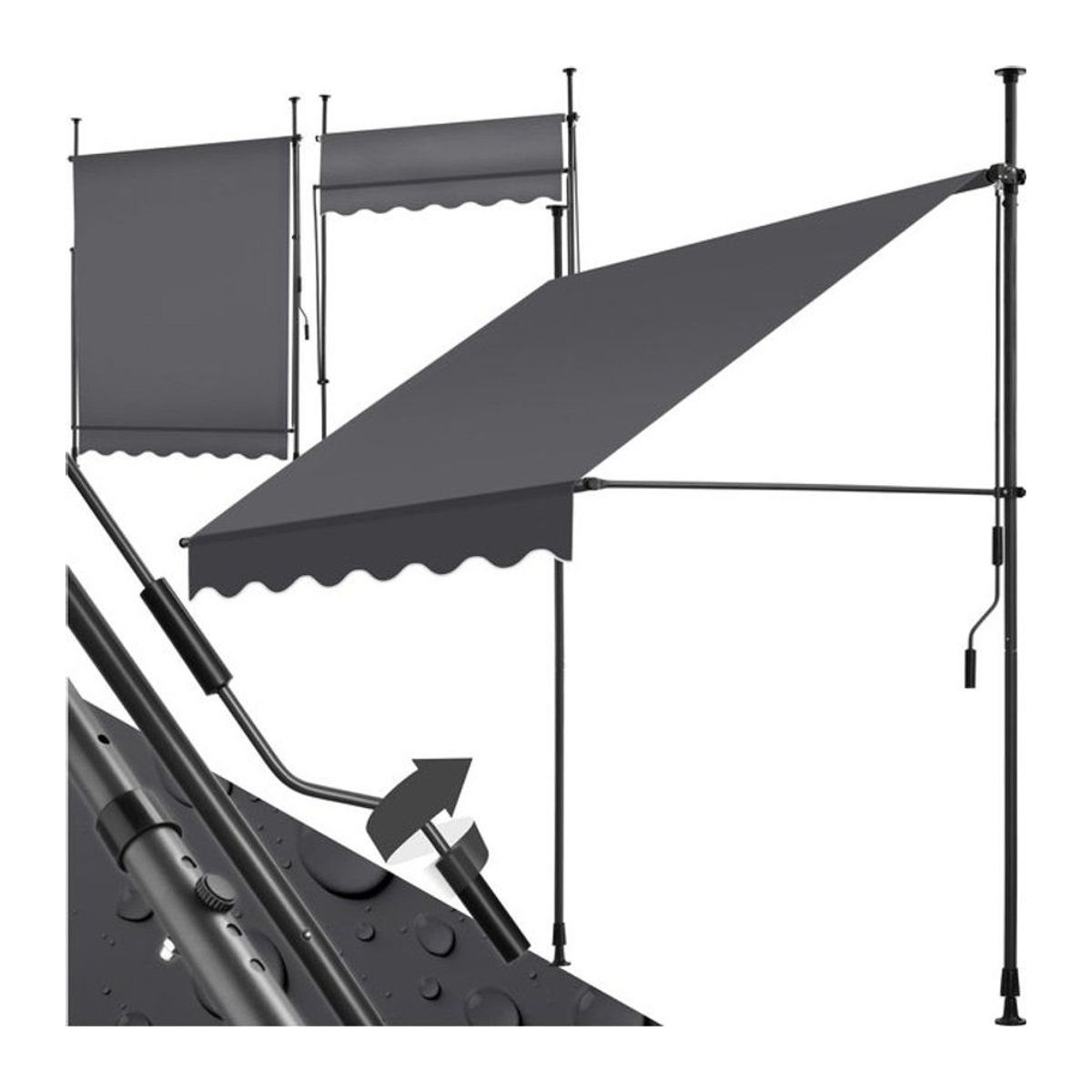 tectake Klemmmarkise mit Handkurbel in Anthrazit, höhenverstellbar 211 - 304 cm - Bild 1