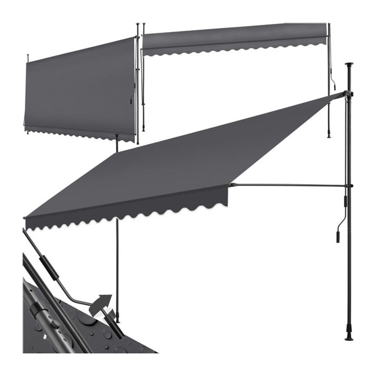 tectake Klemmmarkise mit Handkurbel in Grau, höhenverstellbar 211 - 304 cm - Bild 1