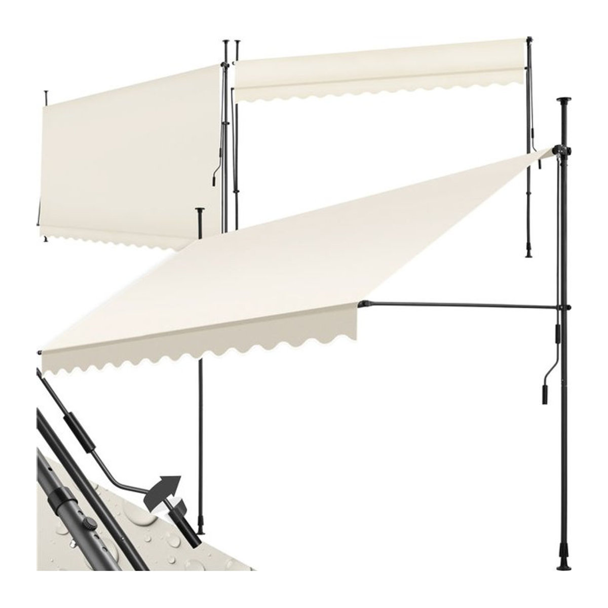 tectake Klemmmarkise mit Handkurbel und höhenverstellbarer Höhe: 211 - 304 cm - Bild 1