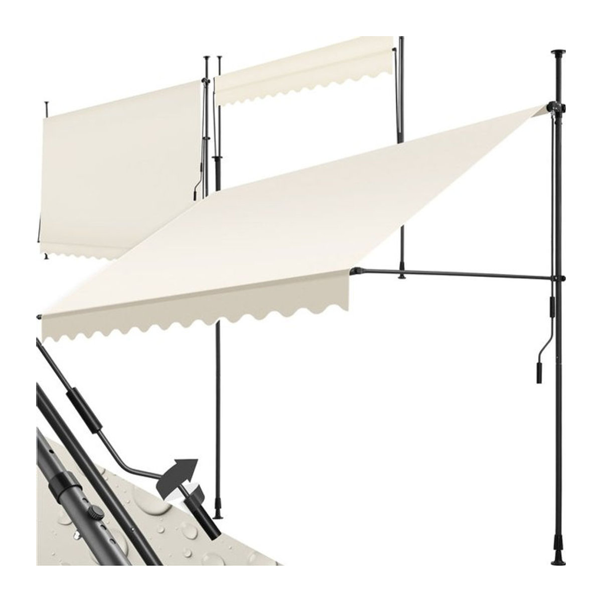 tectake Klemmmarkise mit Handkurbel und höhenverstellbarer Höhe: 211 - 304 cm - Bild 1