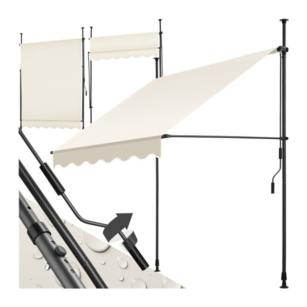 tectake Klemmmarkise mit Handkurbel und höhenverstellbarer Höhe: 211 - 304 cm - Bild 1