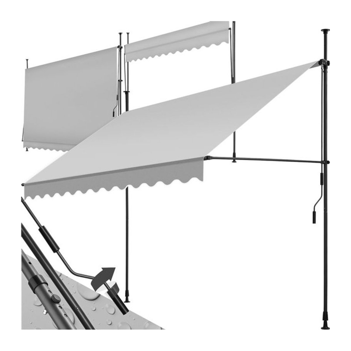 tectake Klemmmarkise mit Handkurbel und höhenverstellbarer Höhe: 211 - 304 cm - Bild 1